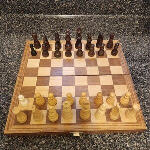 Classic Wooden Chess Set - Natural & Dark Brown - Unbranded